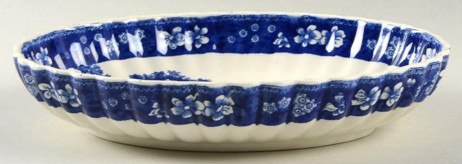 Tower Blue (No #, Older, Gadroon) 9" Oval Berry Bowl by Spode-1