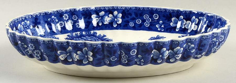 Tower Blue (No #, Older, Gadroon) 10" Oval Berry Bowl by Spode-1