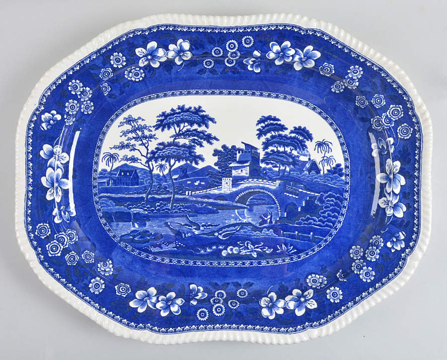 Tower Blue (No #, Older, Gadroon) 23" Oval Serving Platter by Spode-1