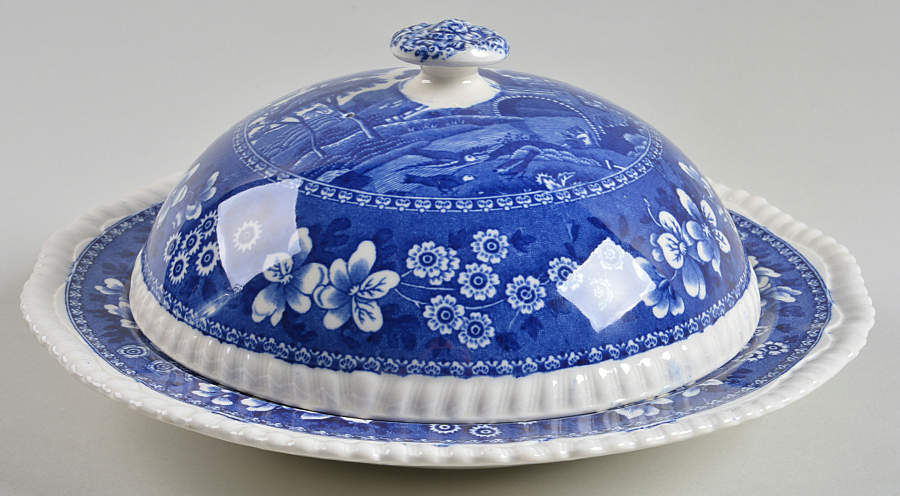 Tower Blue (No #, Older, Gadroon) Muffin Dish & Lid by Spode-1