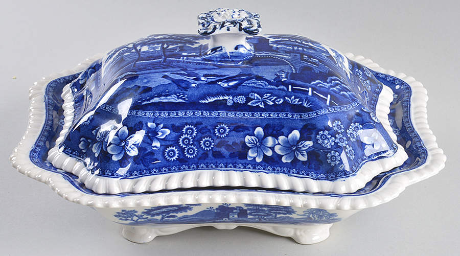 Tower Blue (No #, Older, Gadroon) Rectangular Covered Vegetable by Spode-1