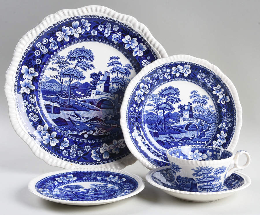 Tower Blue (No #, Older, Gadroon) 5 Piece Place Setting by Spode-1