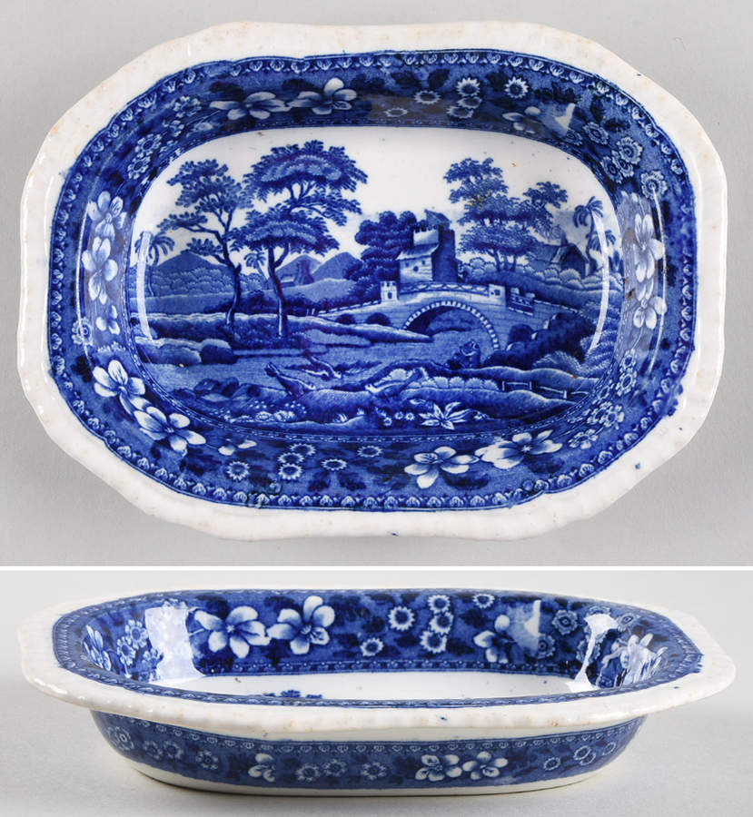 Tower Blue (No #, Older, Gadroon) 7" Oval Vegetable Bowl by Spode-1