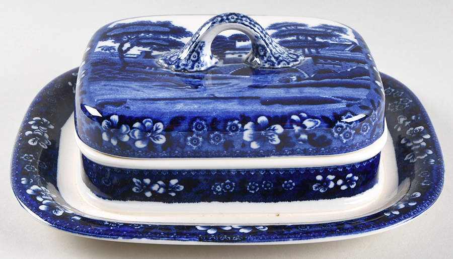 Tower Blue (No #, Older, Gadroon) Sardine Box & Lid by Spode-1