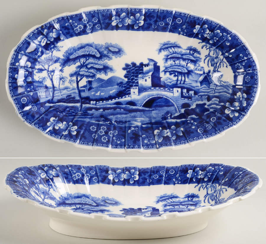 Tower Blue (No #, Older, Gadroon) 11" Oval Bowl by Spode-1