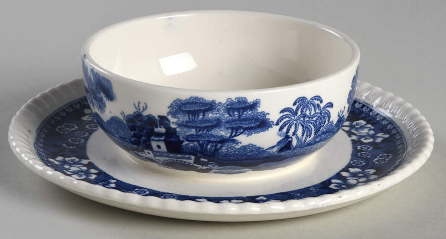 Tower Blue (No #, Older, Gadroon) Mayonnaise with Attached Underplate, No Lid by Spode-1