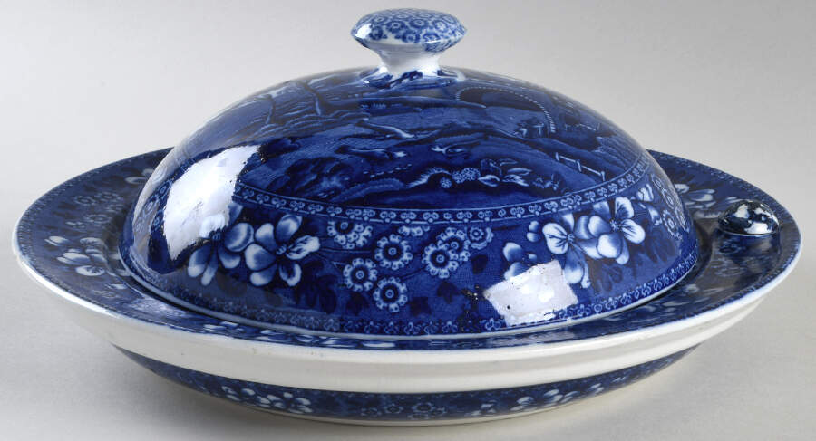 Tower Blue (No #, Older, Gadroon) Hot Water Plate with Cover by Spode-1