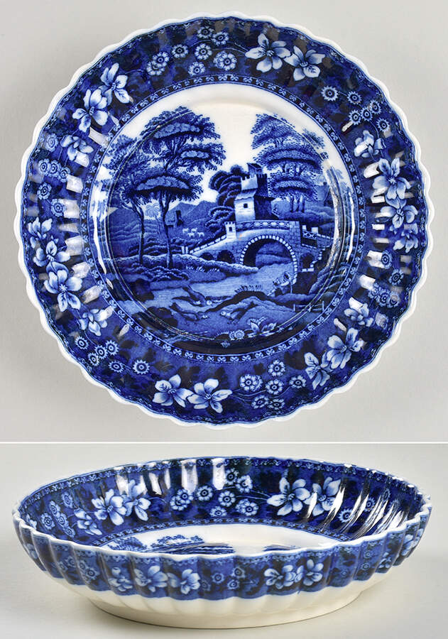 Tower Blue (No #, Older, Gadroon) 8" Shallow Round Bowl by Spode-1