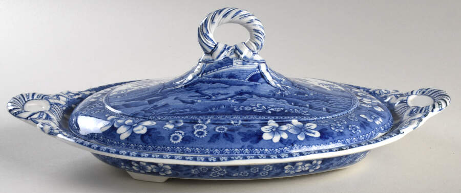 Tower Blue (No #, Older, Gadroon) Oval Covered Vegetable by Spode-1