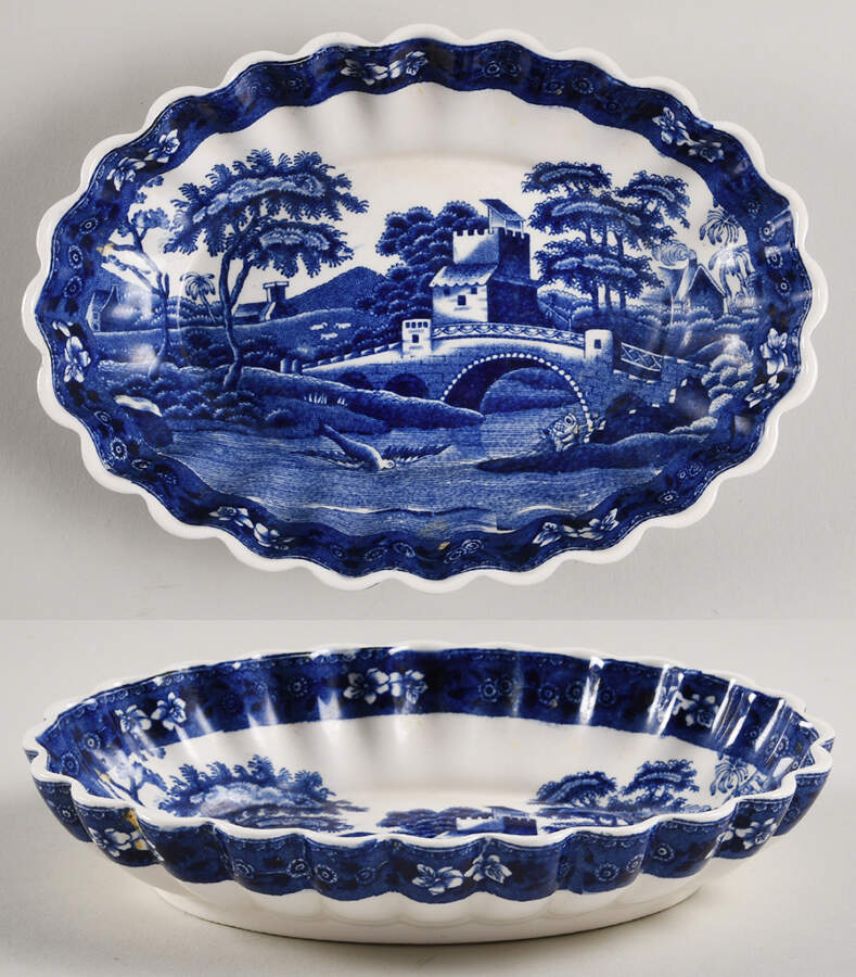 Tower Blue (No #, Older, Gadroon) 7" Oval Berry Bowl by Spode-1
