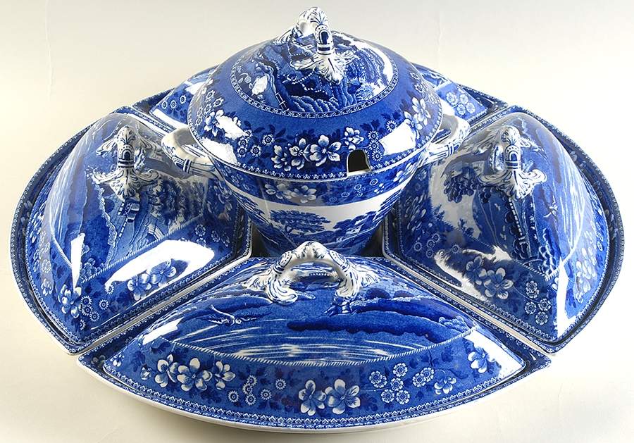 Tower Blue (No #, Older, Gadroon) Canterbury Set (Covered Sides and Center) by Spode-1