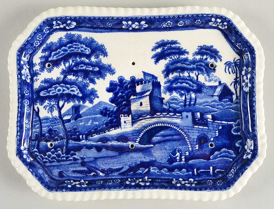 Tower Blue (No #, Older, Gadroon) Cheese Dish with Lid, Base Only (Wedge) by Spode-1