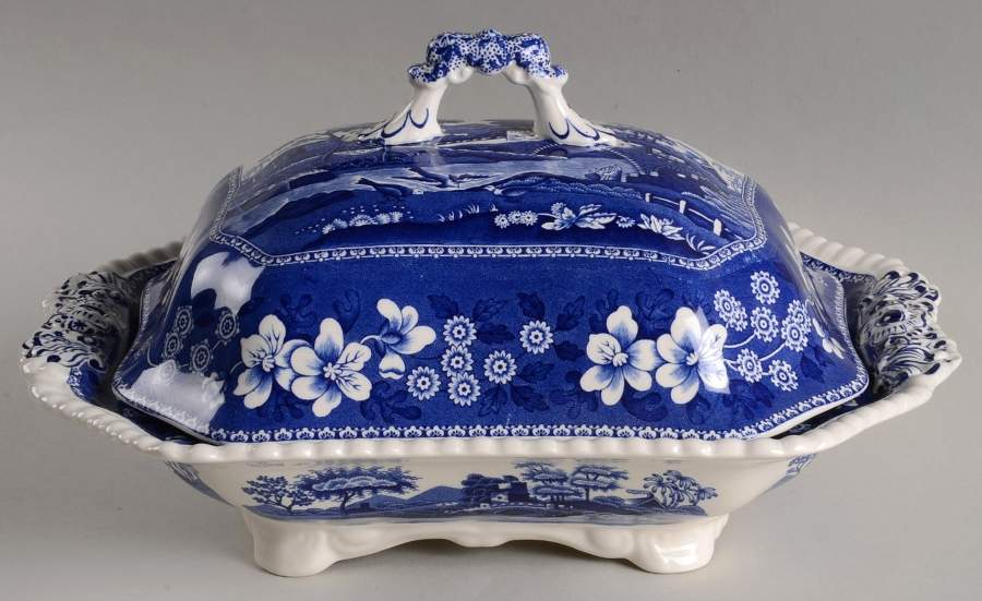 Tower Blue (No #, Older, Gadroon) Rectangular Covered Vegetable by Spode-1