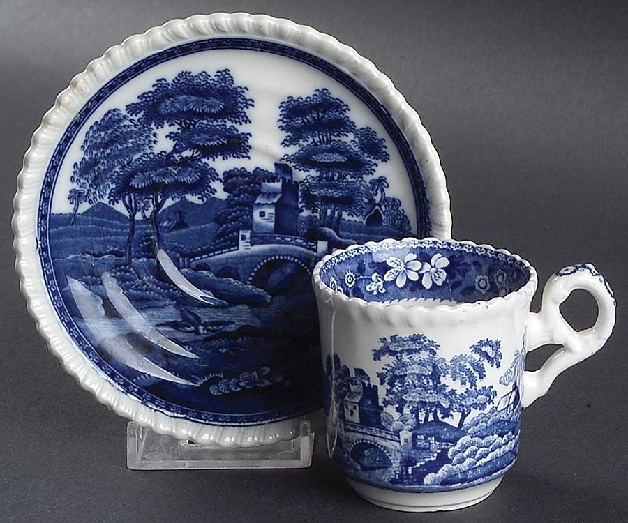 Tower Blue (No #, Older, Gadroon) Flat Demitasse Cup & Saucer Set by Spode-1