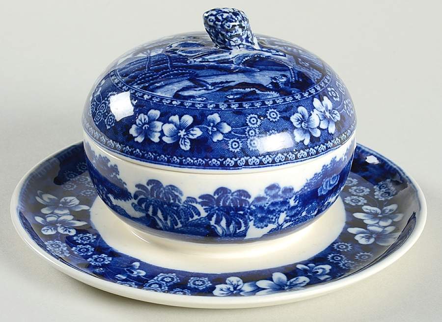 Tower Blue (No #, Older, Gadroon) Mayo-Attached Underplt W/ Lid by Spode-1