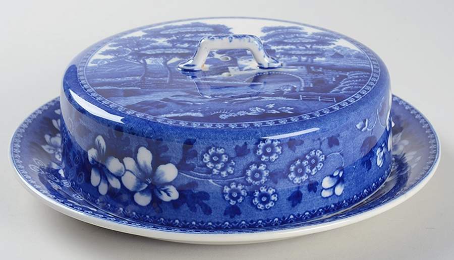 Tower Blue (No #, Older, Gadroon) Camembert Dish & Ld by Spode-1