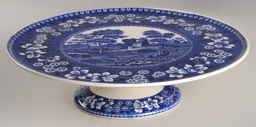 Tower Blue (No #, Older, Gadroon) 12" Diameter Pedestal Cake Stand by Spode-1