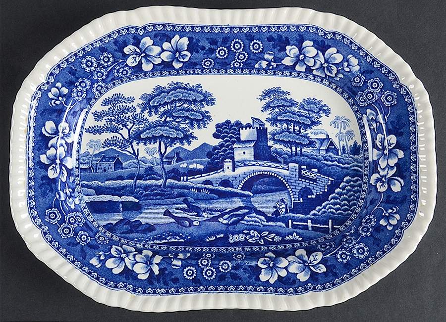 Tower Blue (No #, Older, Gadroon) 11" Oval Serving Platter by Spode-1