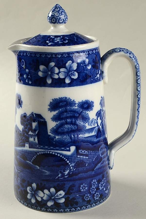 Tower Blue (No #, Older, Gadroon) Hot Water Jug & Lid by Spode-1