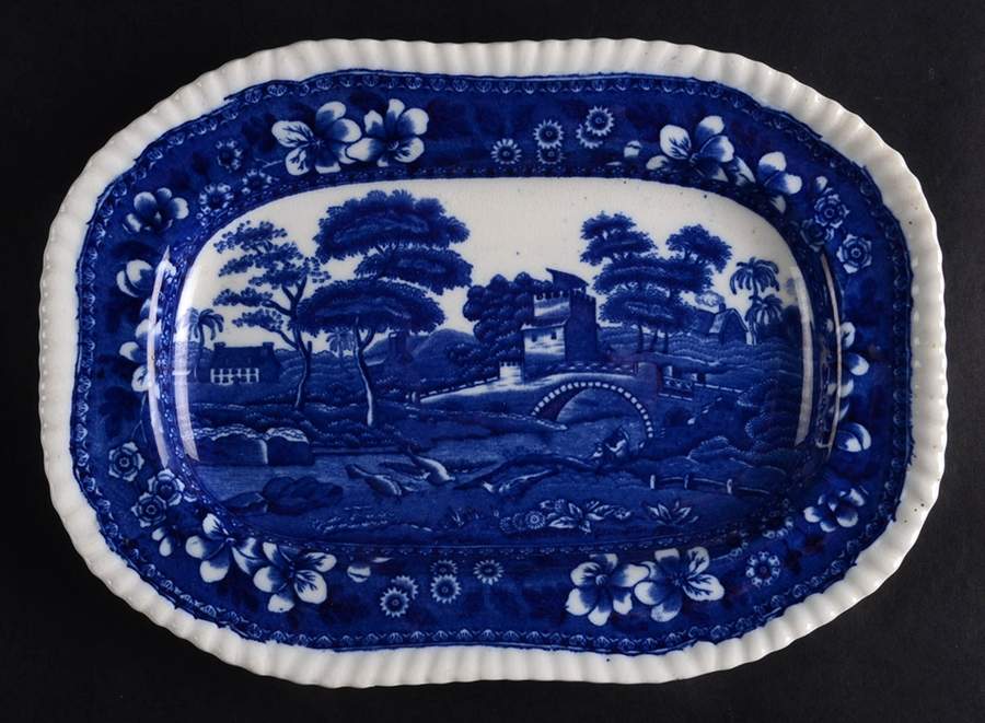 Tower Blue (No #, Older, Gadroon) 9" Oval Serving Platter by Spode-1