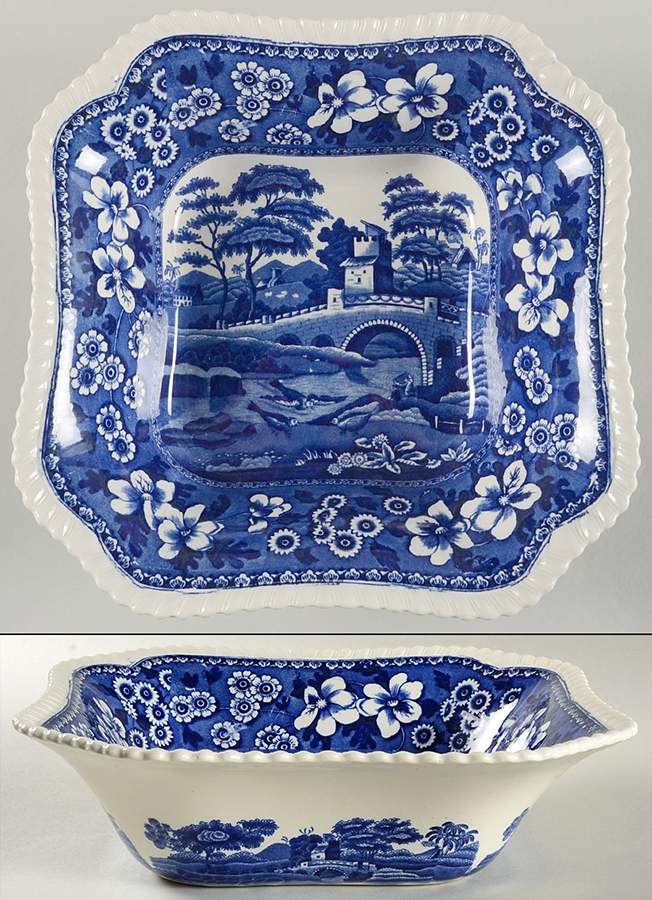 Tower Blue (No #, Older, Gadroon) 10" Square Vegetable Bowl by Spode-1