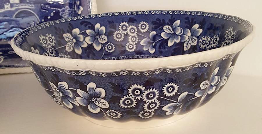 Tower Blue (No #, Older, Gadroon) 9" Round Vegetable Bowl by Spode-1