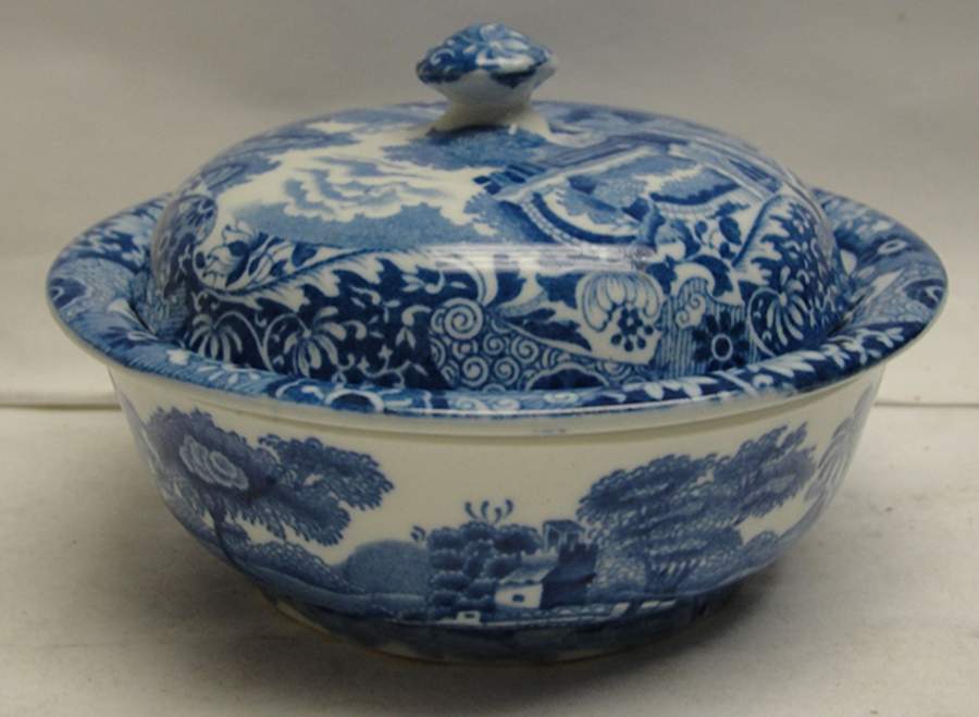 Tower Blue (No #, Older, Gadroon) Round Covered Butter w/Strainer by Spode-1