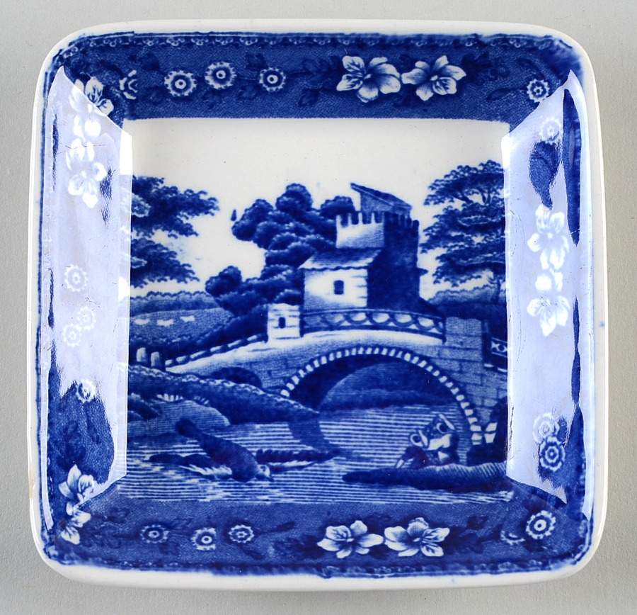 Tower Blue (No #, Older, Gadroon) 3" Square Nut Dish by Spode-1