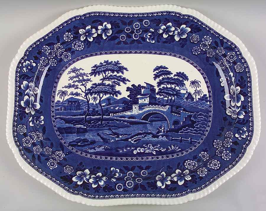 Tower Blue (No #, Older, Gadroon) 22" Oval Serving Platter by Spode-1