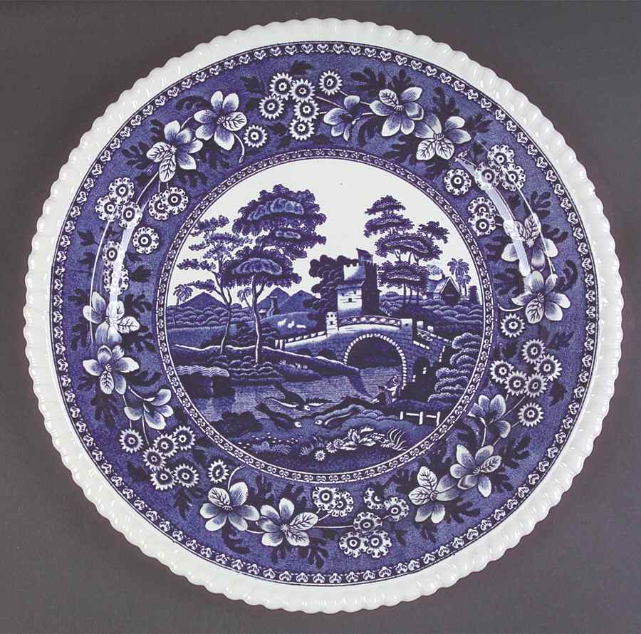 Tower Blue (No #, Older, Gadroon) 12" Chop Plate (Round Platter) by Spode-1