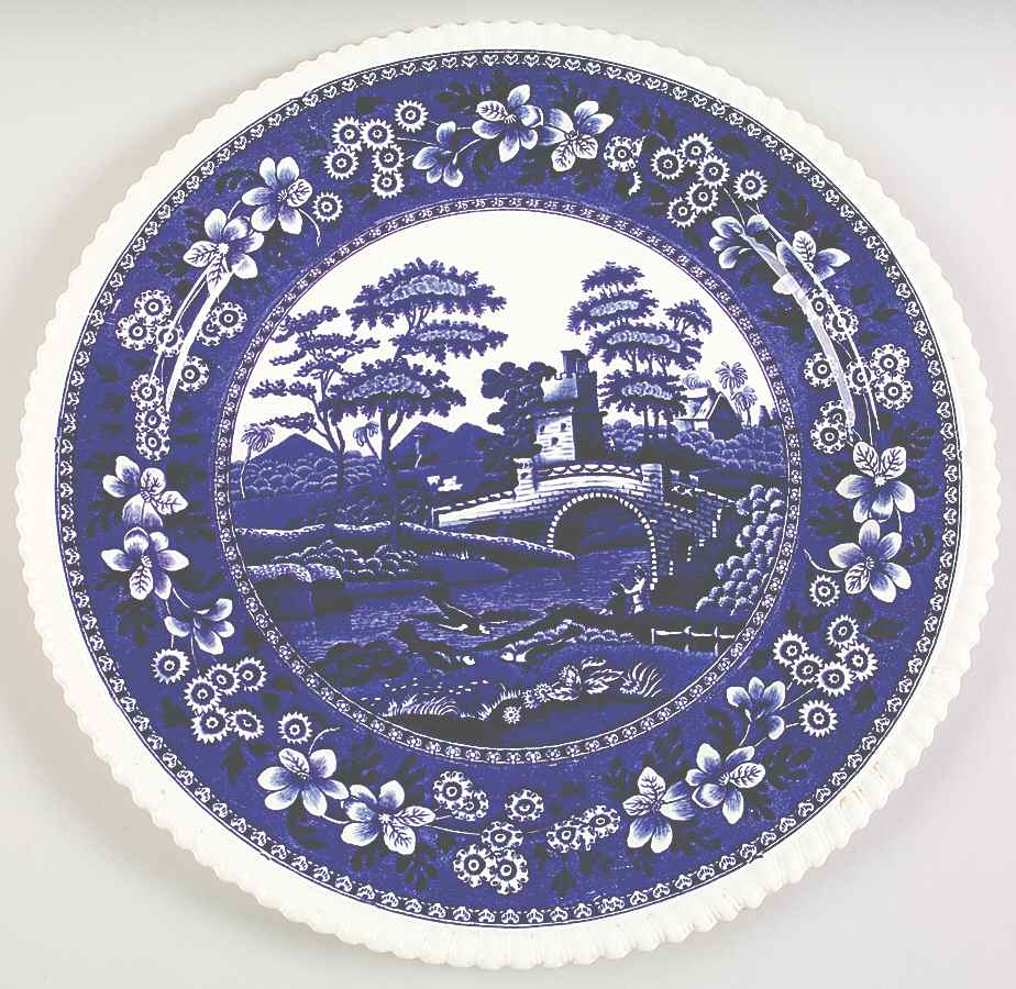 Tower Blue (No #, Older, Gadroon) 15" Chop Plate (Round Platter) by Spode-1