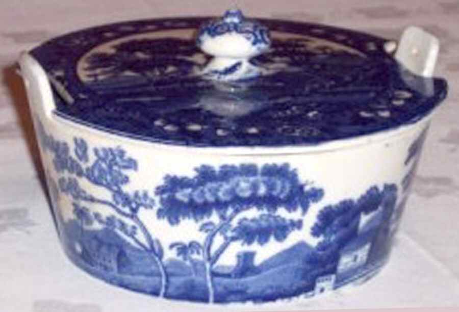 Tower Blue (No #, Older, Gadroon) Butter Tub & Lid w/Strainer by Spode-1
