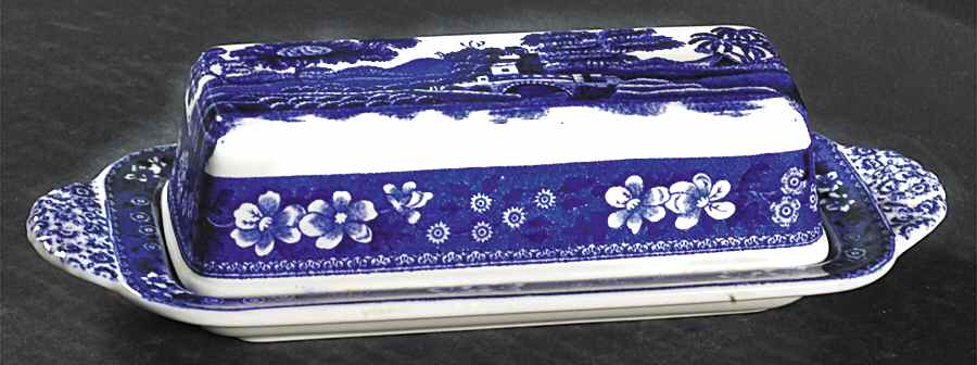 Tower Blue (No #, Older, Gadroon) 1/4 Lb Covered Butter by Spode-1