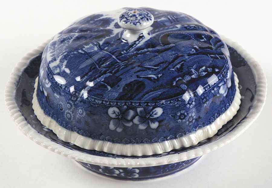 Tower Blue (No #, Older, Gadroon) Round Covered Butter by Spode-1