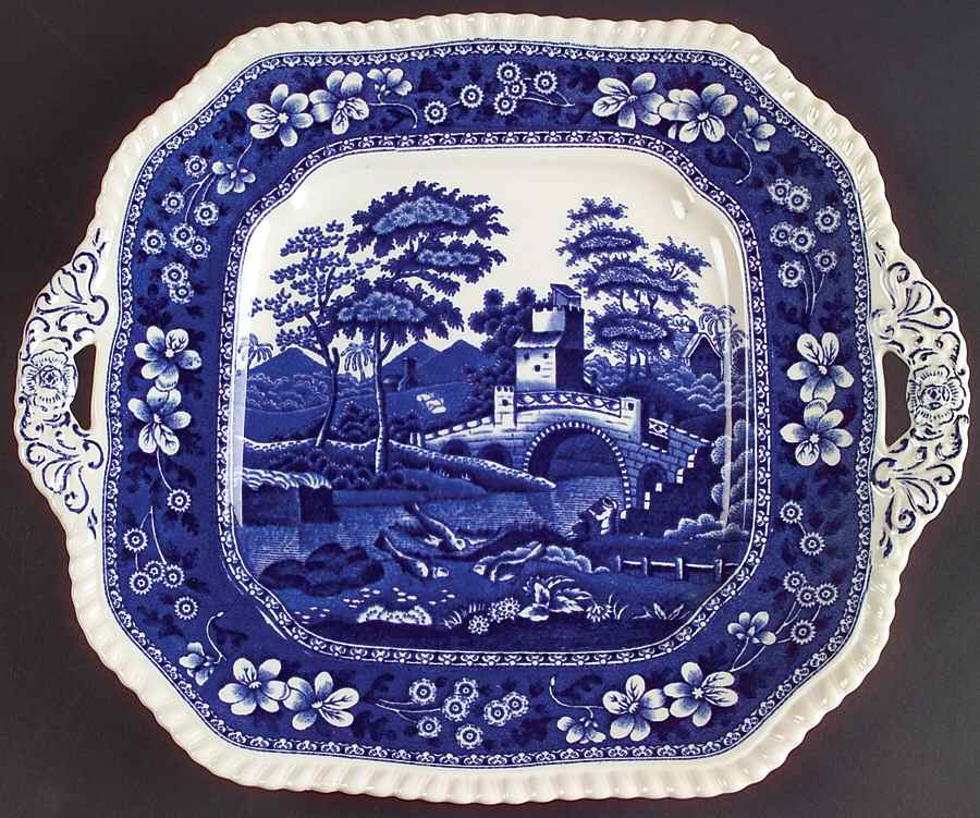 Tower Blue (No #, Older, Gadroon) Square Handled Cake Plate by Spode-1