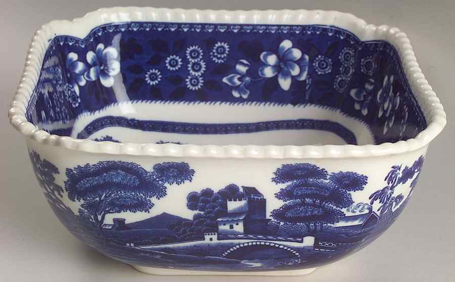 Tower Blue (No #, Older, Gadroon) 8" Square Bowl by Spode-1