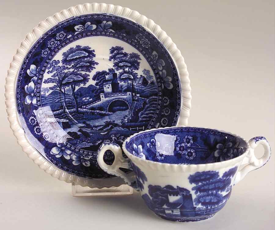 Tower Blue (No #, Older, Gadroon) Flat Bouillon Cup & Saucer by Spode-1