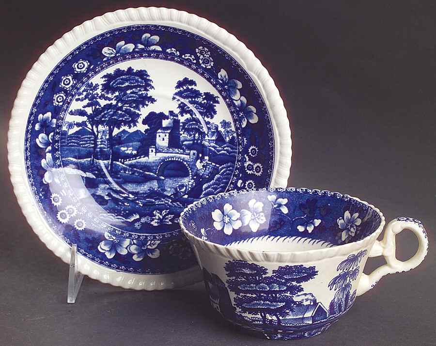 Tower Blue (No #, Older, Gadroon) Oversized Cup & Saucer Set by Spode-1