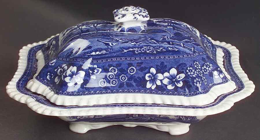 Tower Blue (No #, Older, Gadroon) Rectangular Covered Vegetable by Spode-1