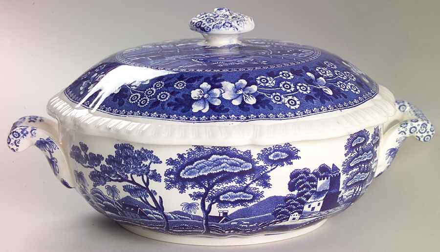 Tower Blue (No #, Older, Gadroon) Round Covered Vegetable by Spode-1