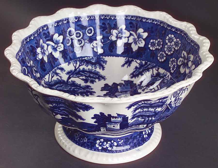 Tower Blue (No #, Older, Gadroon) Large Footed Salad Serving Bowl by Spode-1
