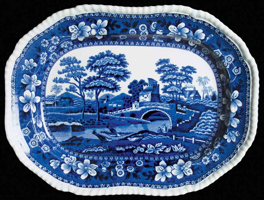 Tower Blue (No #, Older, Gadroon) 13" Oval Serving Platter by Spode-1