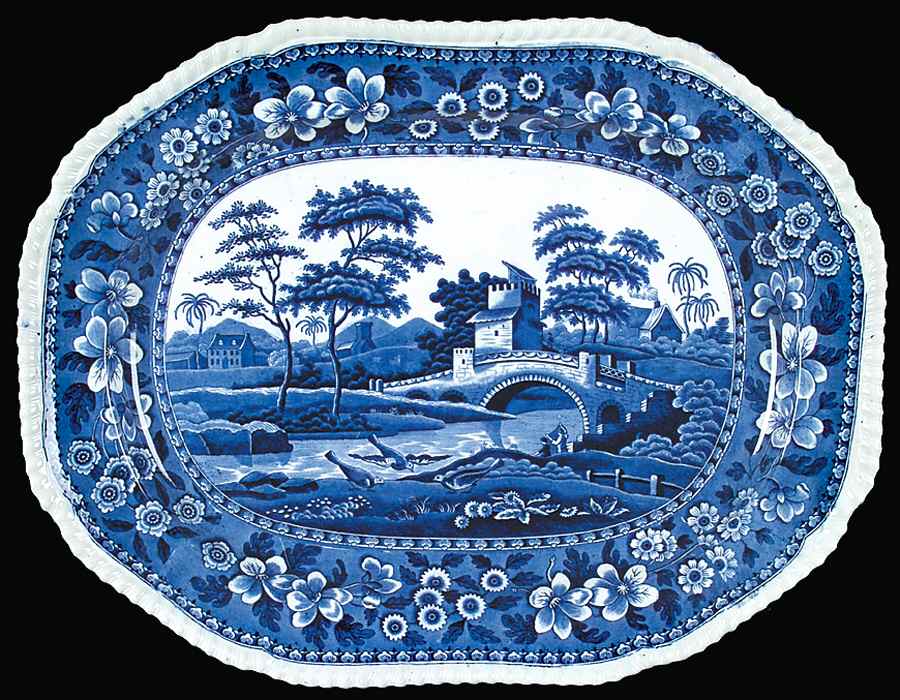Tower Blue (No #, Older, Gadroon) 19" Oval Serving Platter by Spode-1