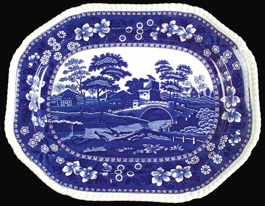Tower Blue (No #, Older, Gadroon) 16" Oval Serving Platter by Spode-1