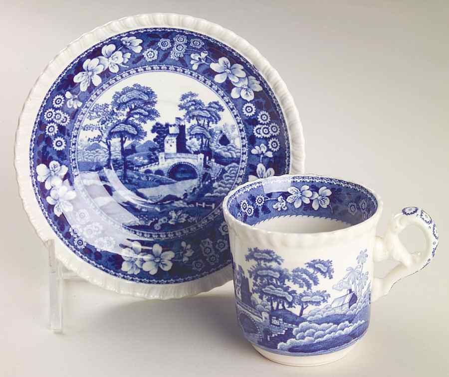 Tower Blue (No #, Older, Gadroon) Flat Demitasse Cup & Saucer Set by Spode-1