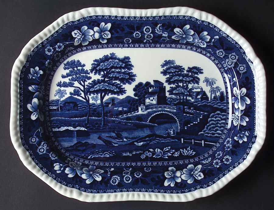 Tower Blue (No #, Older, Gadroon) 12" Oval Serving Platter by Spode-1