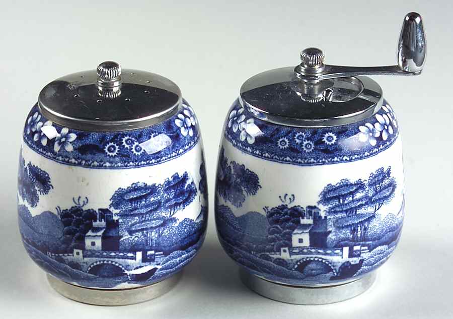 Tower Blue (No #, Older, Gadroon) Salt Mill & Pepper Mill Set by Spode-1