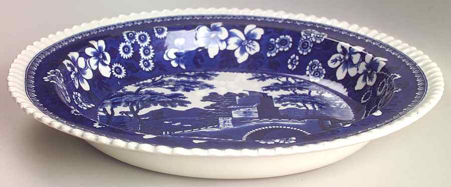 Tower Blue (No #, Older, Gadroon) 12" Shallow Round Bowl by Spode-1