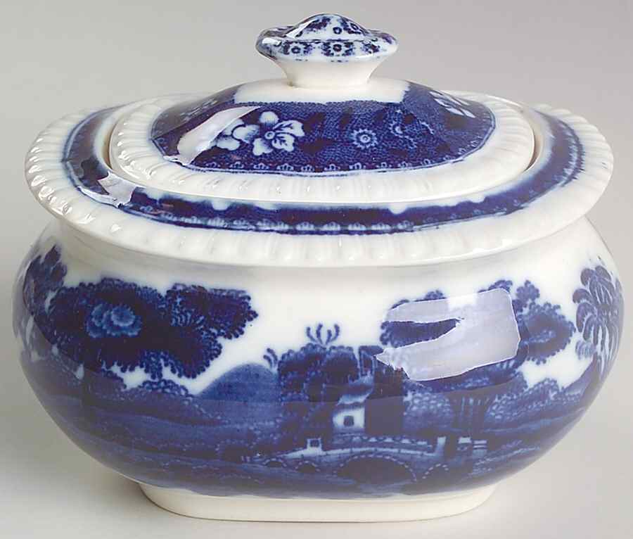 Tower Blue (No #, Older, Gadroon) Mini Sugar Bowl & Lid by Spode-1