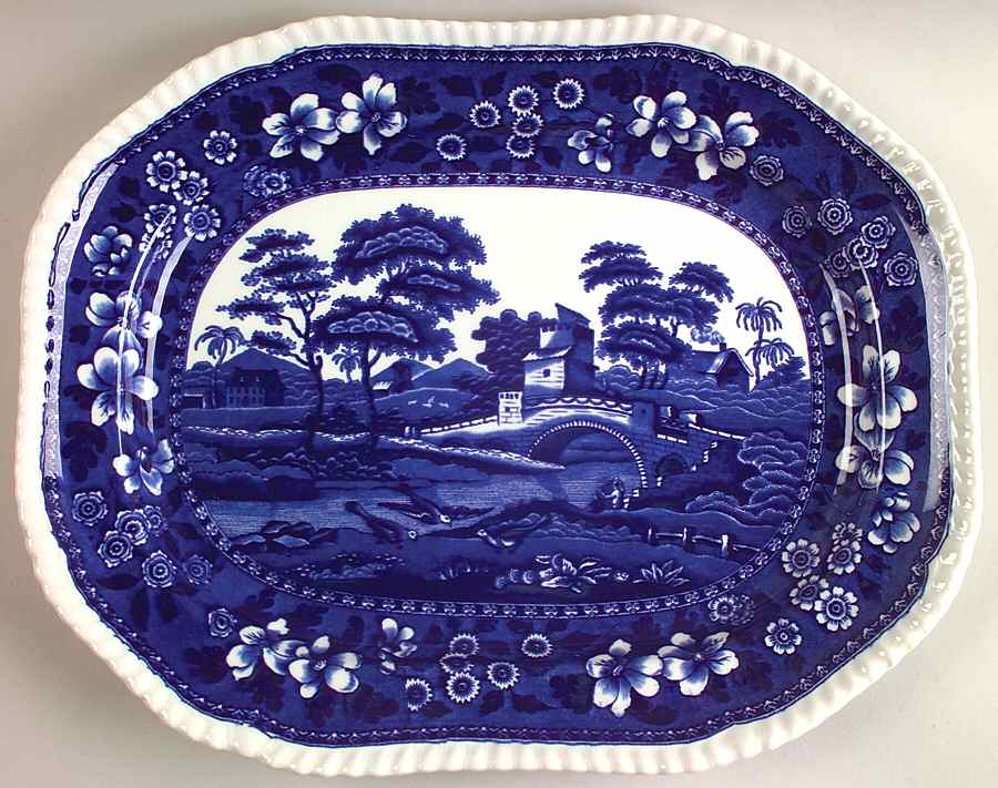 Tower Blue (No #, Older, Gadroon) 14" Oval Serving Platter by Spode-1